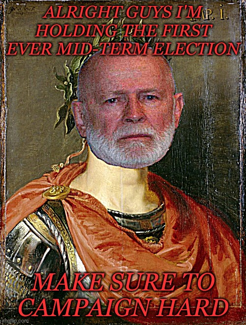 ALRIGHT GUYS I'M HOLDING THE FIRST EVER MID-TERM ELECTION; MAKE SURE TO CAMPAIGN HARD | image tagged in caesar,ig,mid terms,elections,president | made w/ Imgflip meme maker