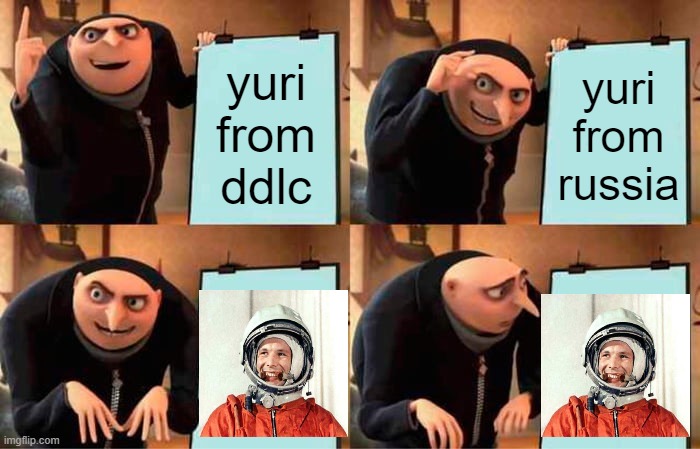 Gru's Plan | yuri from ddlc; yuri from russia | image tagged in memes,gru's plan | made w/ Imgflip meme maker