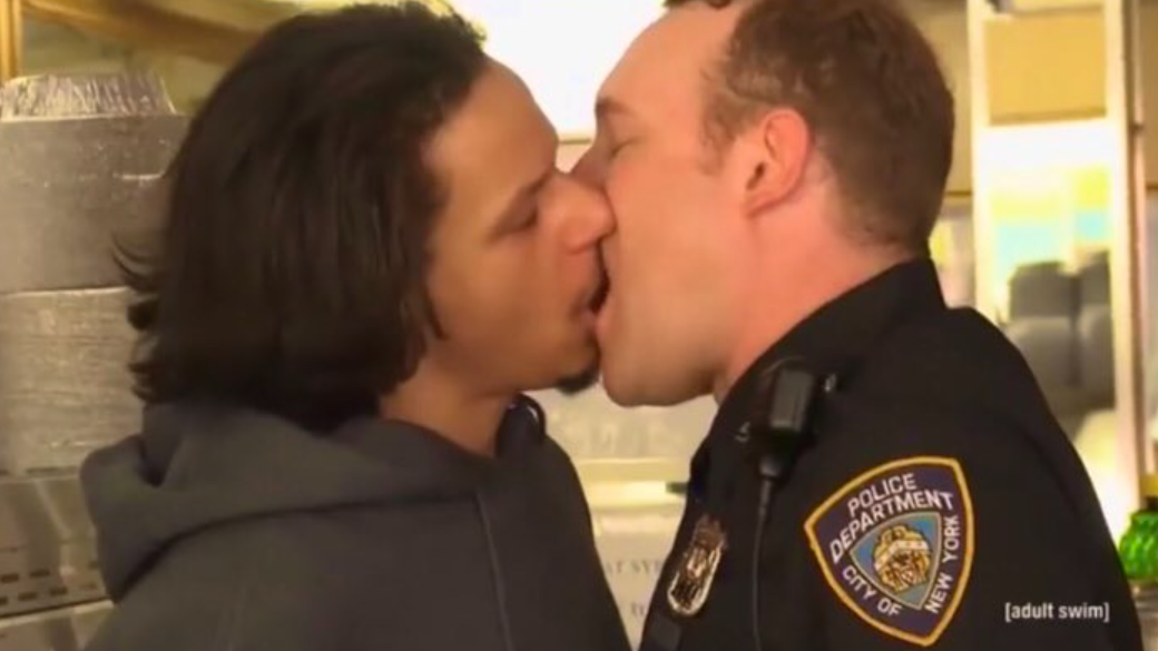 High Quality Eric Andre Cop Kissing Blank Meme Template