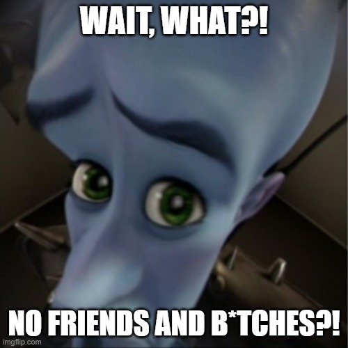 Touch some grass! |  WAIT, WHAT?! NO FRIENDS AND B*TCHES?! | image tagged in megamind peeking,no bitches,get a life,but why,you had one job,stop it get some help | made w/ Imgflip meme maker