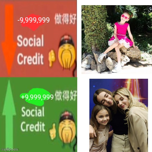 Don't support Daneliya, Support the French singers they are guaranteed to give you 9,999,999 social credit points | -9,999,999; +9,999,999 | image tagged in social credit,daneliya tuleshova sucks,memes,forza valentina tronel,carla lazzari,angelina | made w/ Imgflip meme maker