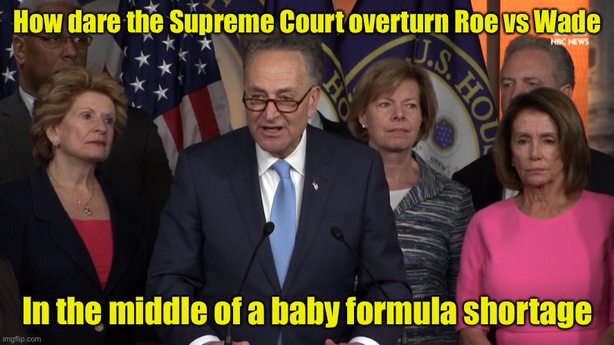 Liberal logic | How dare the Supreme Court overturn Roe vs Wade; In the middle of a baby formula shortage | image tagged in democrat congressmen,liberal logic | made w/ Imgflip meme maker