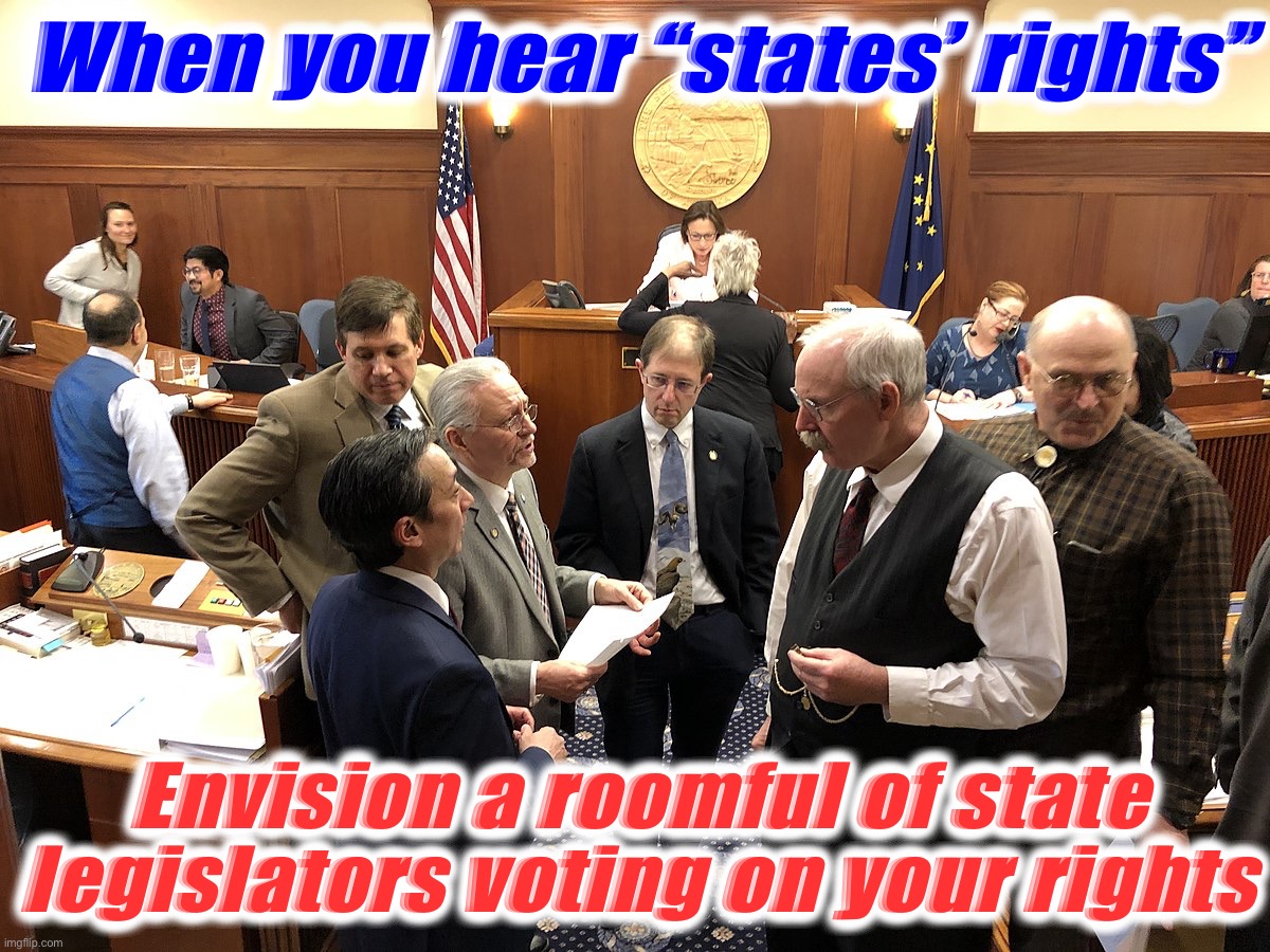 Alaska state legislature | When you hear “states’ rights”; Envision a roomful of state legislators voting on your rights | image tagged in alaska state legislature | made w/ Imgflip meme maker