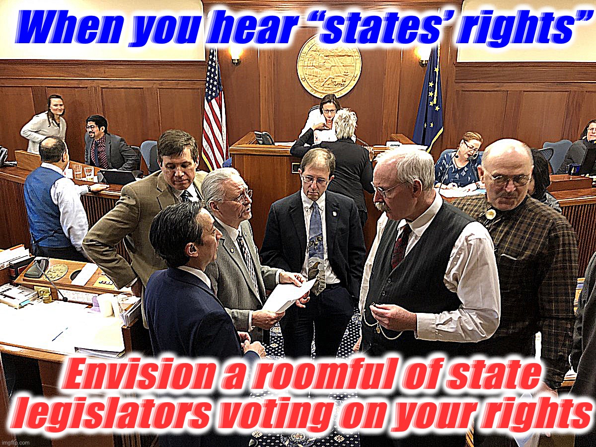 Alaska state legislature | When you hear “states’ rights”; Envision a roomful of state legislators voting on your rights | image tagged in alaska state legislature | made w/ Imgflip meme maker