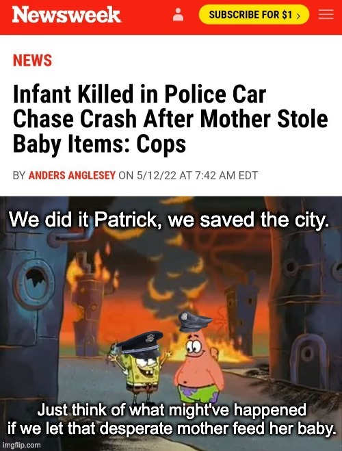 ACAB | image tagged in acab,we did it patrick we saved the city,police brutality,pro life | made w/ Imgflip meme maker