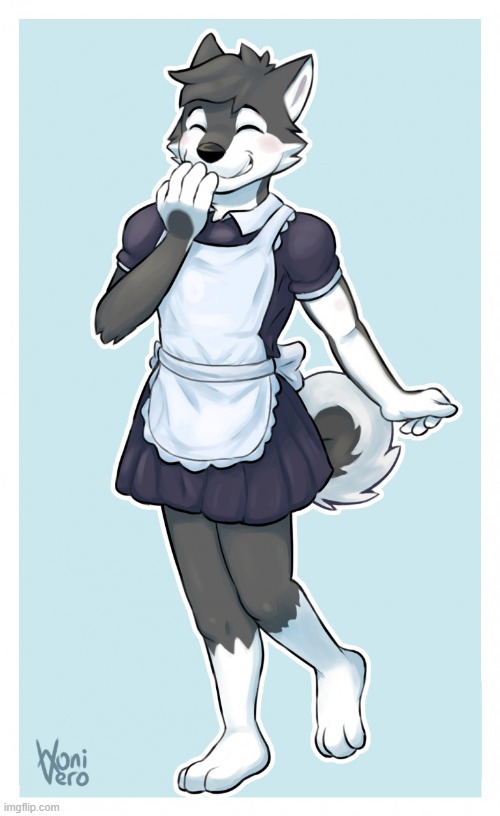 Teehee (By WolfyVero) | image tagged in furry,femboy,cute,adorable,maid | made w/ Imgflip meme maker