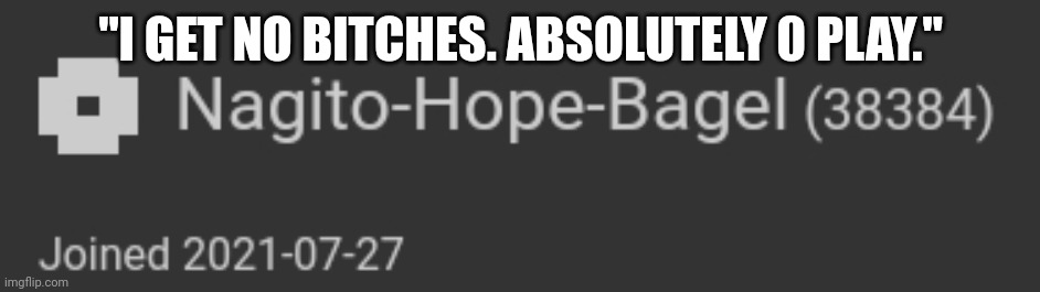 "I GET NO BITCHES. ABSOLUTELY 0 PLAY." | made w/ Imgflip meme maker