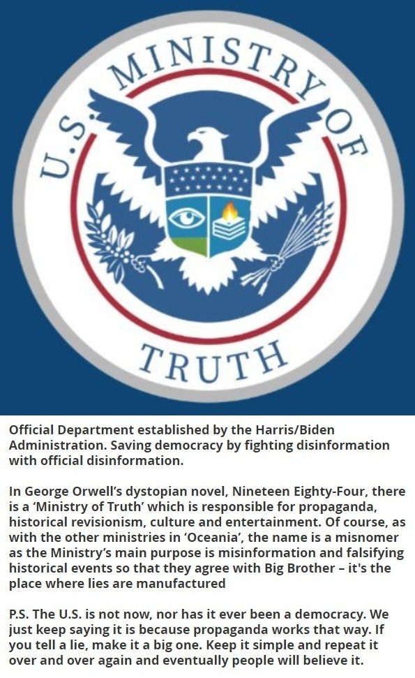 U.S. Ministry of Truth OFFICIAL | image tagged in ministry of truth,george orwell,1984,1984 is here | made w/ Imgflip meme maker