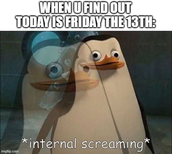 Private Internal Screaming | WHEN U FIND OUT TODAY IS FRIDAY THE 13TH: | image tagged in private internal screaming,friday the 13th | made w/ Imgflip meme maker
