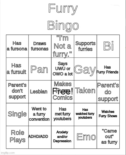 High Quality Furry Bingo Blank Meme Template