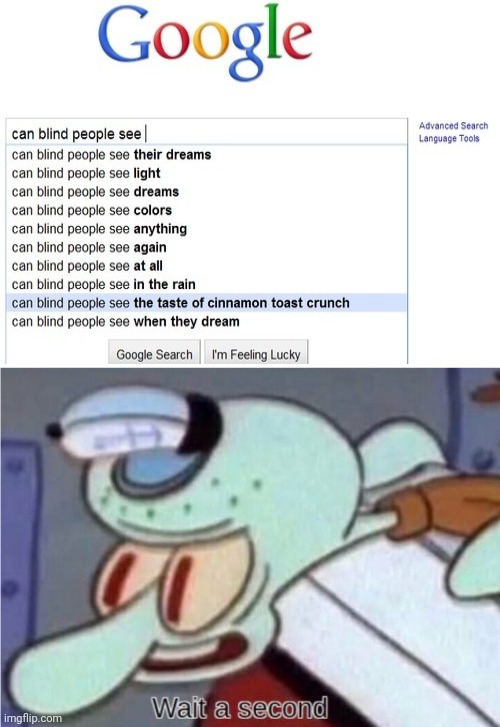 Wait what... | image tagged in squidward wait a second,blind,blind people,memes,meme,google | made w/ Imgflip meme maker