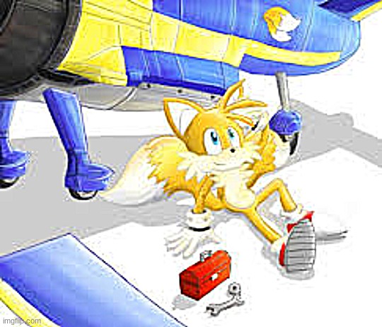 Tails working on the Tornado | image tagged in tails the fox,the tornado,sonic art | made w/ Imgflip meme maker