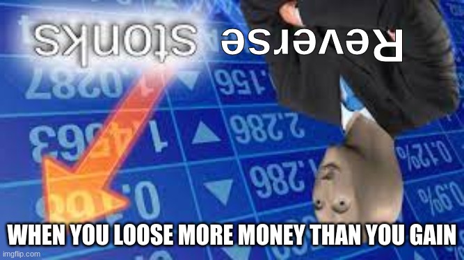 Reverse; WHEN YOU LOOSE MORE MONEY THAN YOU GAIN | image tagged in stonks | made w/ Imgflip meme maker