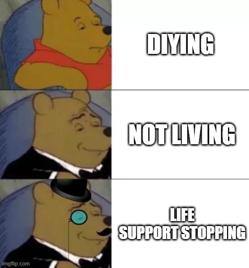 Complex hehe | DIYING; NOT LIVING; LIFE SUPPORT STOPPING | image tagged in fancy pooh | made w/ Imgflip meme maker
