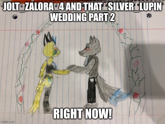 All Are Invited! | JOLT_ZALORA_4 AND THAT_SILVER_LUPIN
WEDDING PART 2; RIGHT NOW! | image tagged in furry wedding drawing | made w/ Imgflip meme maker