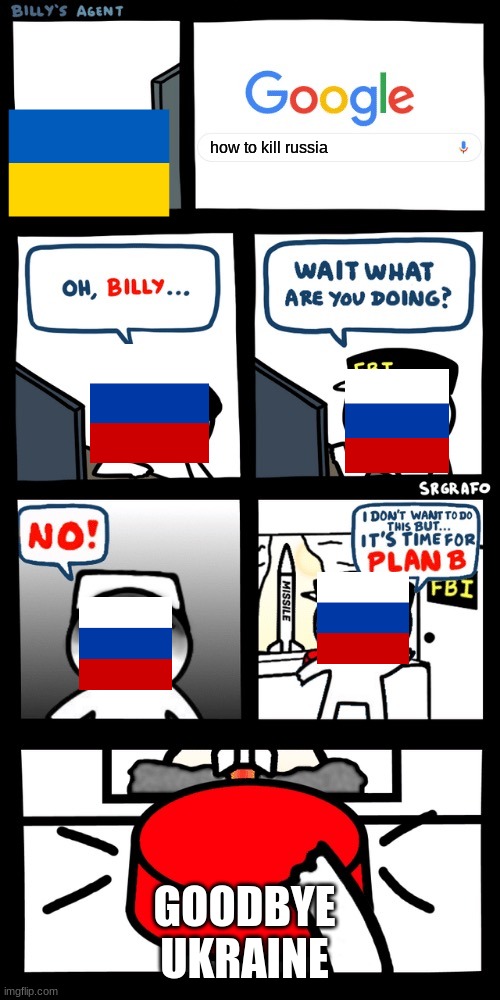 Billy’s FBI agent plan B |  how to kill russia; GOODBYE UKRAINE | image tagged in billy s fbi agent plan b | made w/ Imgflip meme maker