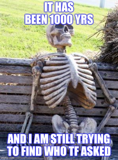 Waiting Skeleton | IT HAS BEEN 1000 YRS; AND I AM STILL TRYING TO FIND WHO TF ASKED | image tagged in memes,waiting skeleton | made w/ Imgflip meme maker