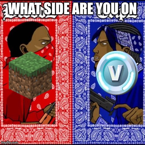 Fortnite or minecraft | WHAT SIDE ARE YOU ON | image tagged in blood and crip | made w/ Imgflip meme maker