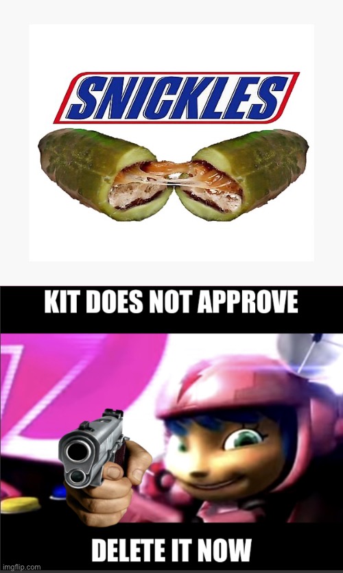 That’s just disgusting | image tagged in kit does not approve,snickers,pickles,disgusting,cursed image | made w/ Imgflip meme maker