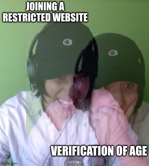 Quacks |  JOINING A RESTRICTED WEBSITE; VERIFICATION OF AGE | image tagged in quackity laughing then surprised,dsmp,quackity,dream smp | made w/ Imgflip meme maker