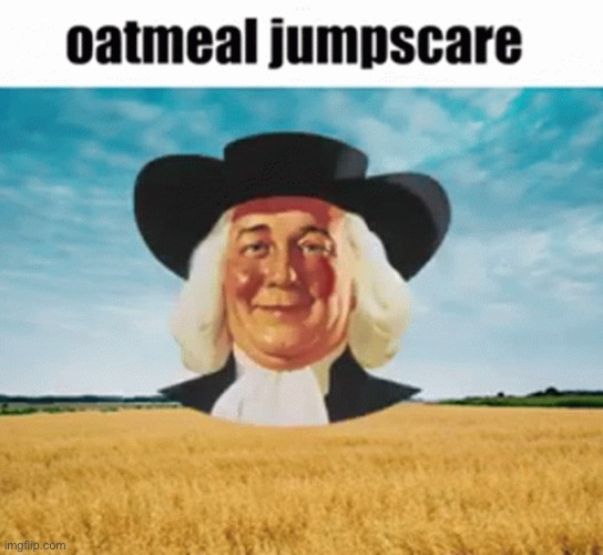 oatmeal jumpscare | image tagged in jimmyhere | made w/ Imgflip meme maker