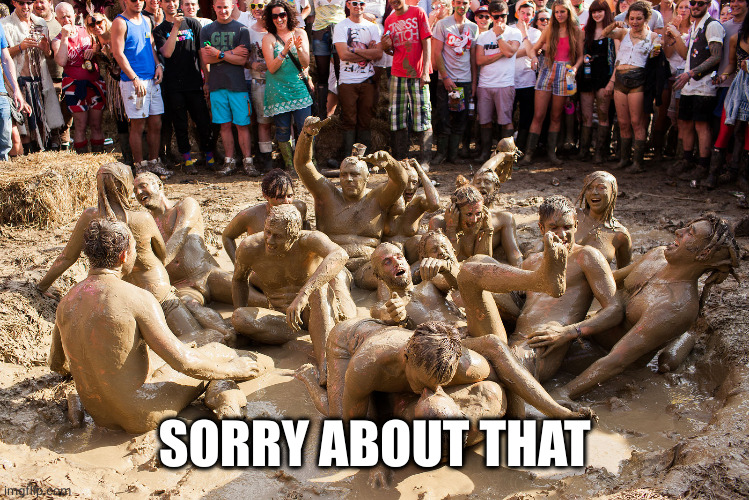 mud fight | SORRY ABOUT THAT | image tagged in mud fight | made w/ Imgflip meme maker
