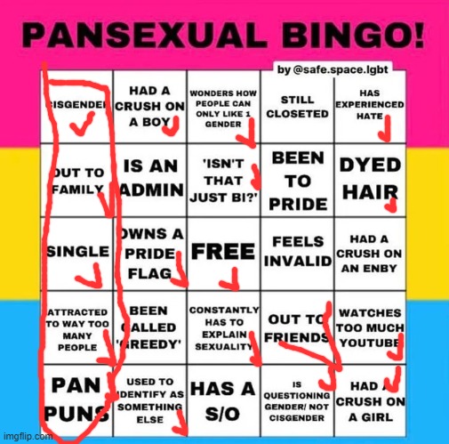 Pan bingo | image tagged in pansexual bingo | made w/ Imgflip meme maker