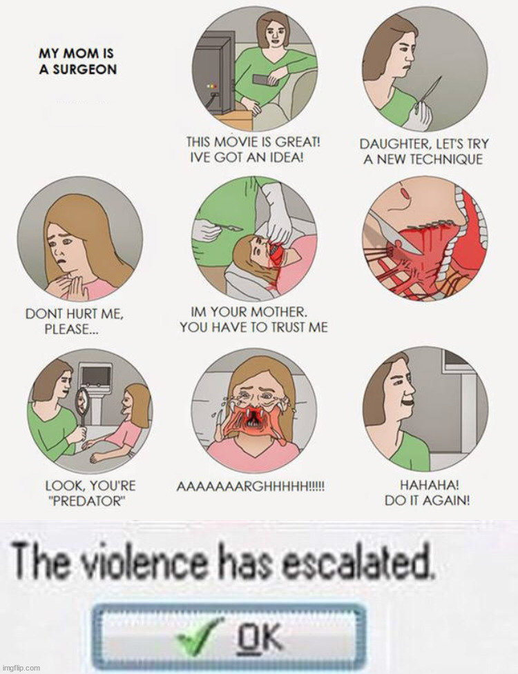 image tagged in the violence has esculated,dark humor | made w/ Imgflip meme maker