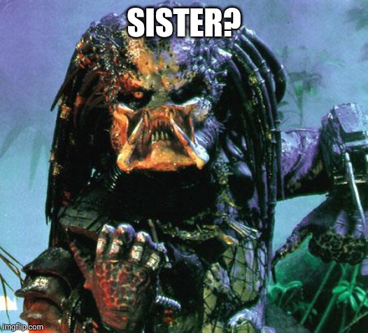 predator | SISTER? | image tagged in predator | made w/ Imgflip meme maker