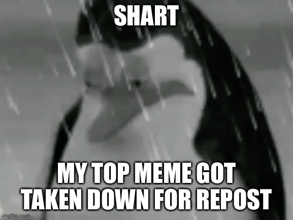 Sadge | SHART; MY TOP MEME GOT TAKEN DOWN FOR REPOST | image tagged in sadge | made w/ Imgflip meme maker