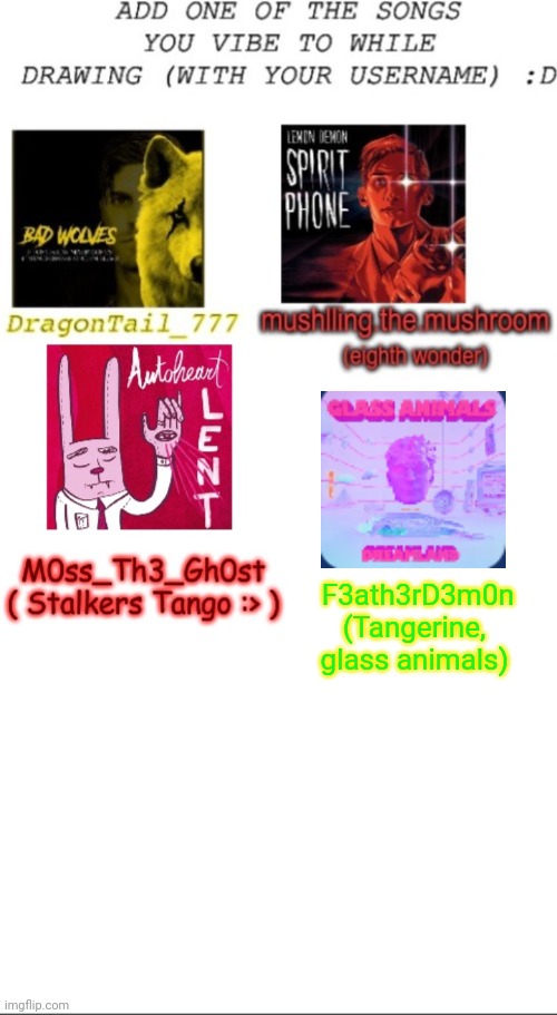 Saw my friends do this | F3ath3rD3m0n
(Tangerine, glass animals) | image tagged in songs | made w/ Imgflip meme maker