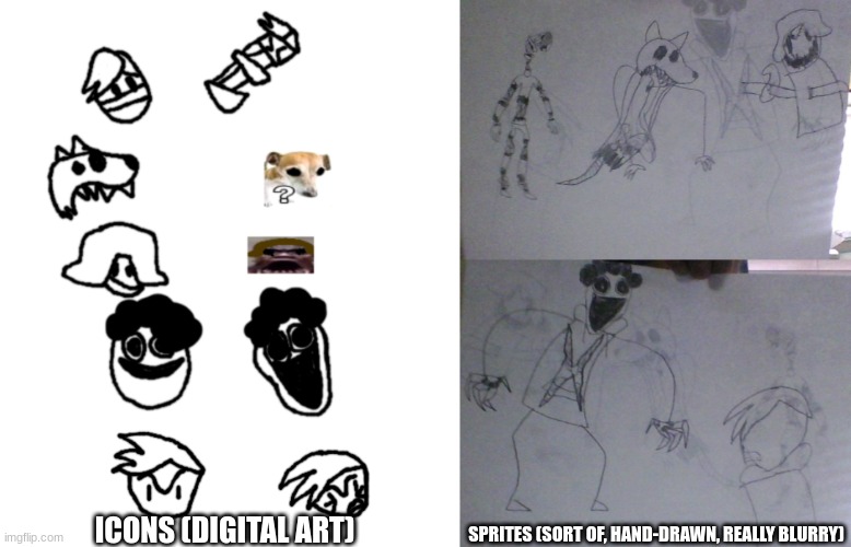 some concepts for a triple trouble cover | SPRITES (SORT OF, HAND-DRAWN, REALLY BLURRY); ICONS (DIGITAL ART) | made w/ Imgflip meme maker