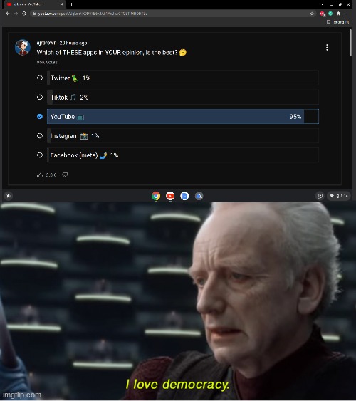 Democracy forever | image tagged in i love democracy | made w/ Imgflip meme maker