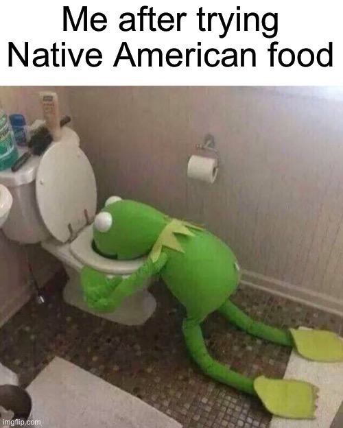Kermit Throwing Up | Me after trying Native American food | image tagged in kermit throwing up | made w/ Imgflip meme maker