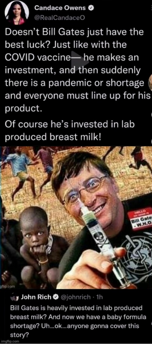 Bill Gates corners market baby formuls | image tagged in bill vaxx depopulation psycho | made w/ Imgflip meme maker