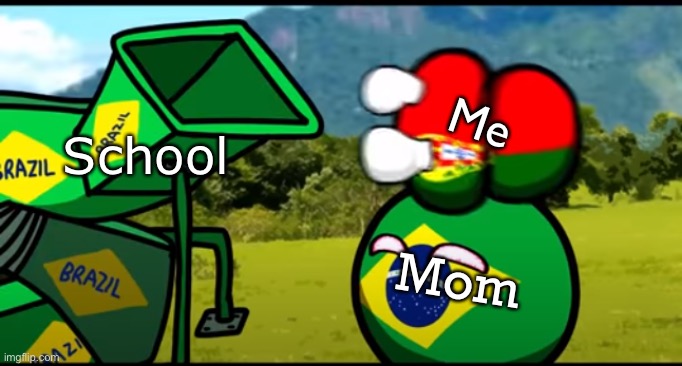 nooooooooooo | Me; School; Mom | image tagged in you're going to brazil | made w/ Imgflip meme maker