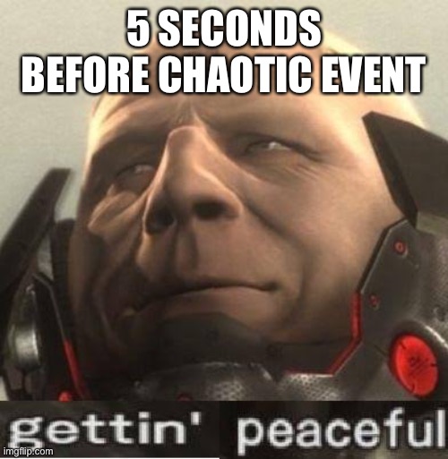 h | 5 SECONDS BEFORE CHAOTIC EVENT | image tagged in gettin peaceful | made w/ Imgflip meme maker
