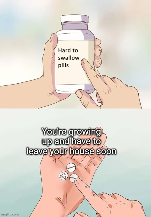 Nooooo..... sad noises | You're growing up and have to leave your house soon | image tagged in memes,hard to swallow pills,wholesome,sad,oh wow are you actually reading these tags,adulting | made w/ Imgflip meme maker