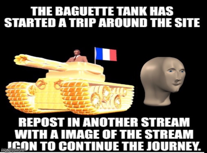 now i reposted in the repost stream | image tagged in repost,baguette | made w/ Imgflip meme maker
