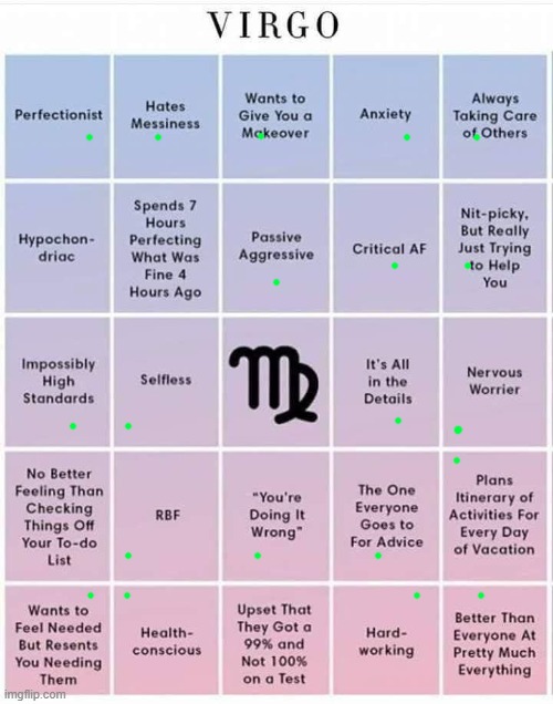 More virgo bingo | made w/ Imgflip meme maker