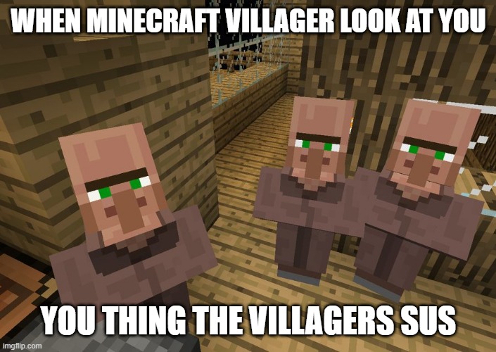 example memes(Not copy if you do or else) | WHEN MINECRAFT VILLAGER LOOK AT YOU; YOU THING THE VILLAGERS SUS | image tagged in minecraft villagers | made w/ Imgflip meme maker