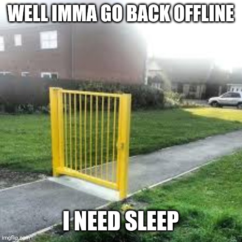 I had a stressful day today so i need to go to sleep | WELL IMMA GO BACK OFFLINE; I NEED SLEEP | image tagged in useless gate | made w/ Imgflip meme maker