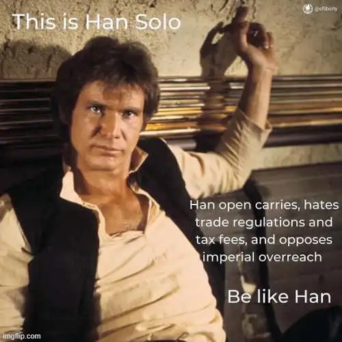 The Force is with you patriots. LOL | image tagged in han solo,government corruption,taxes,open carry,may the force be with you | made w/ Imgflip meme maker