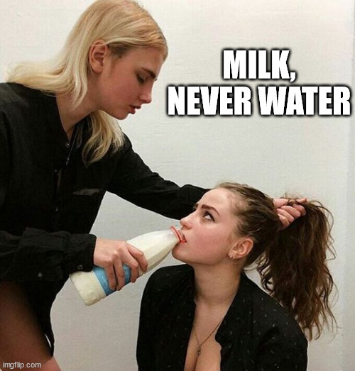 Milk Girls | MILK, NEVER WATER | image tagged in milk girls | made w/ Imgflip meme maker