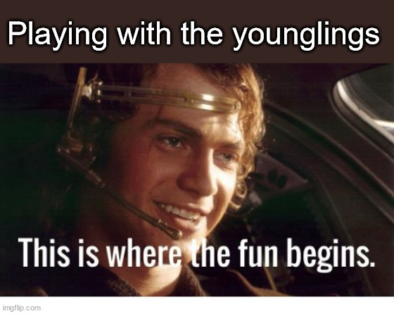 This is where the fun begins | Playing with the younglings | image tagged in this is where the fun begins | made w/ Imgflip meme maker