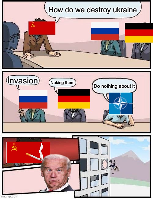 Boardroom Meeting Suggestion | How do we destroy ukraine; Invasion; Nuking them; Do nothing about it | image tagged in memes,boardroom meeting suggestion | made w/ Imgflip meme maker