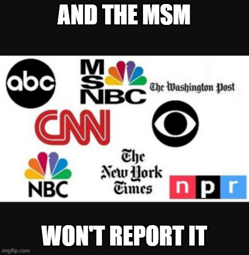 Media lies | AND THE MSM WON'T REPORT IT | image tagged in media lies | made w/ Imgflip meme maker