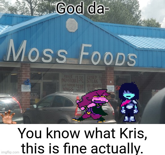 God dammit kris | God da-; You know what Kris, this is fine actually. | image tagged in deltarune | made w/ Imgflip meme maker