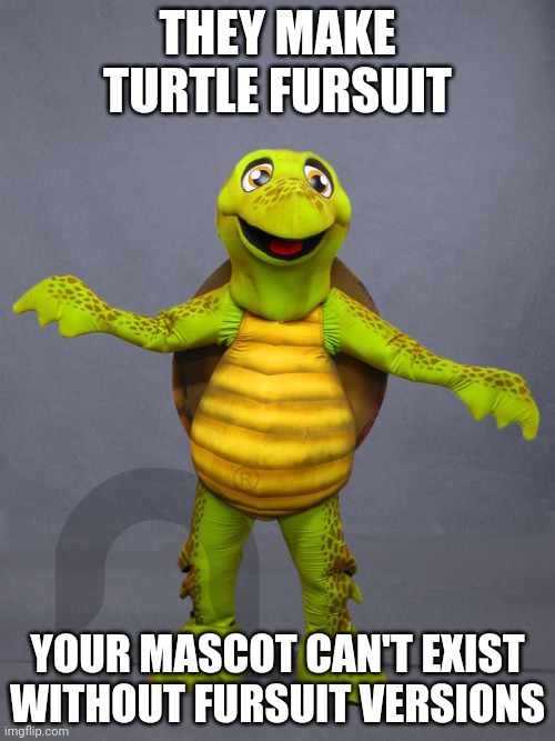 THEY MAKE TURTLE FURSUIT YOUR MASCOT CAN'T EXIST WITHOUT FURSUIT VERSIONS | made w/ Imgflip meme maker