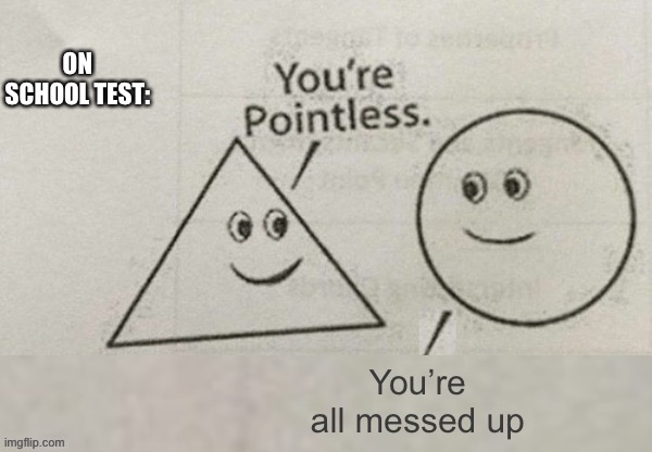 Sus | ON SCHOOL TEST:; You’re all messed up | image tagged in you're pointless blank | made w/ Imgflip meme maker